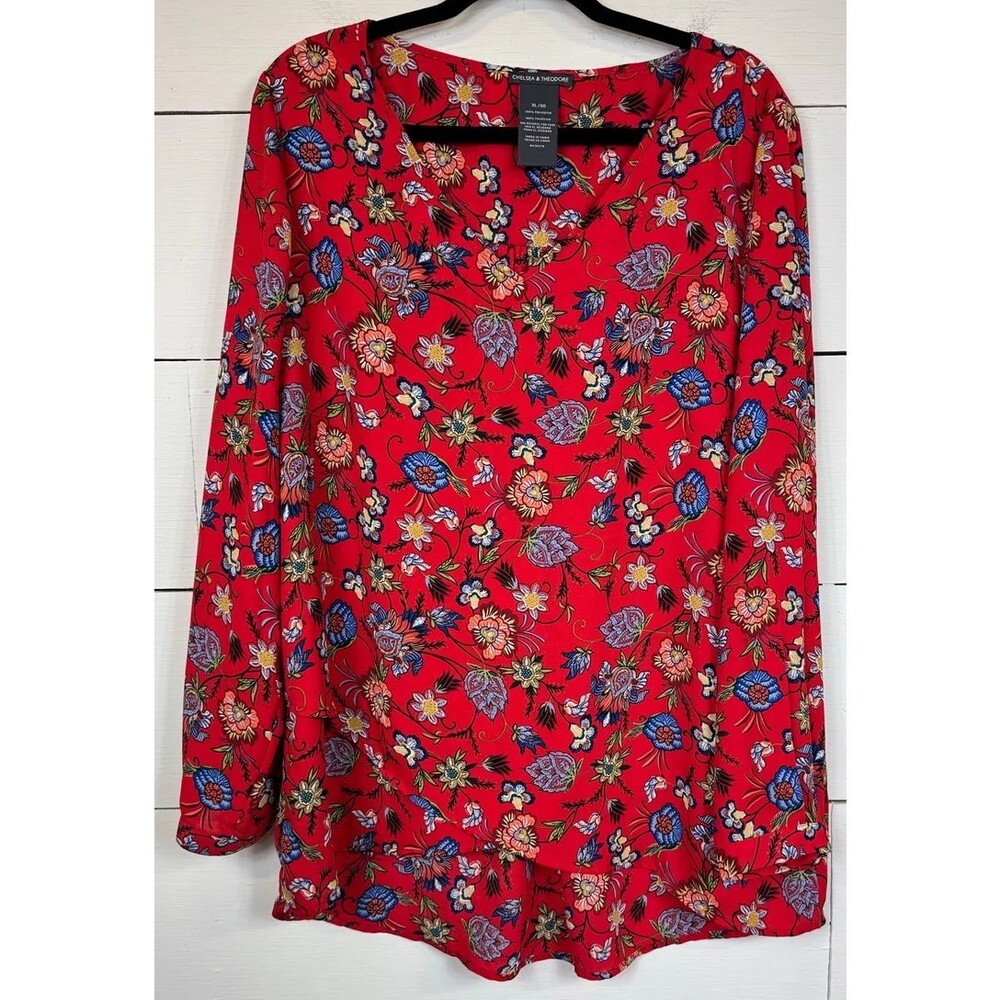 Chelsea & Theodore Red Floral Blouse Women's Size XL